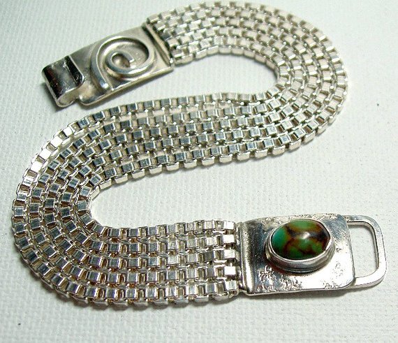 Handmade Signed Sterling Silver and Turquoise Designer Bracelet
